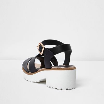 Girls black contrast sole chunky sandals